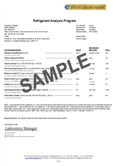 Refrigerant Analysis Program